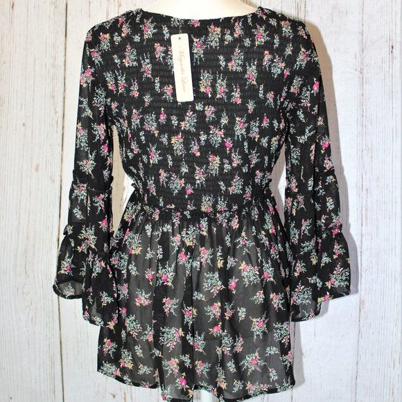 NEW Magnolia Lane Smocked Ruffled Peplum Top - Picture 3 of 16